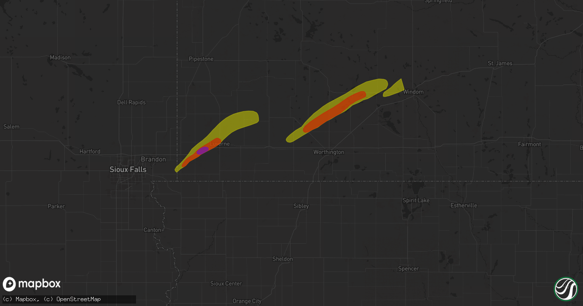 Hail map in Rushmore, MN on April 28, 2025