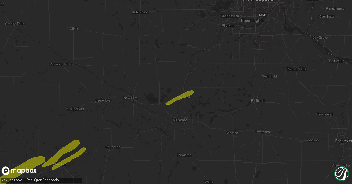 Hail map in Saint Peter, MN on April 28, 2025