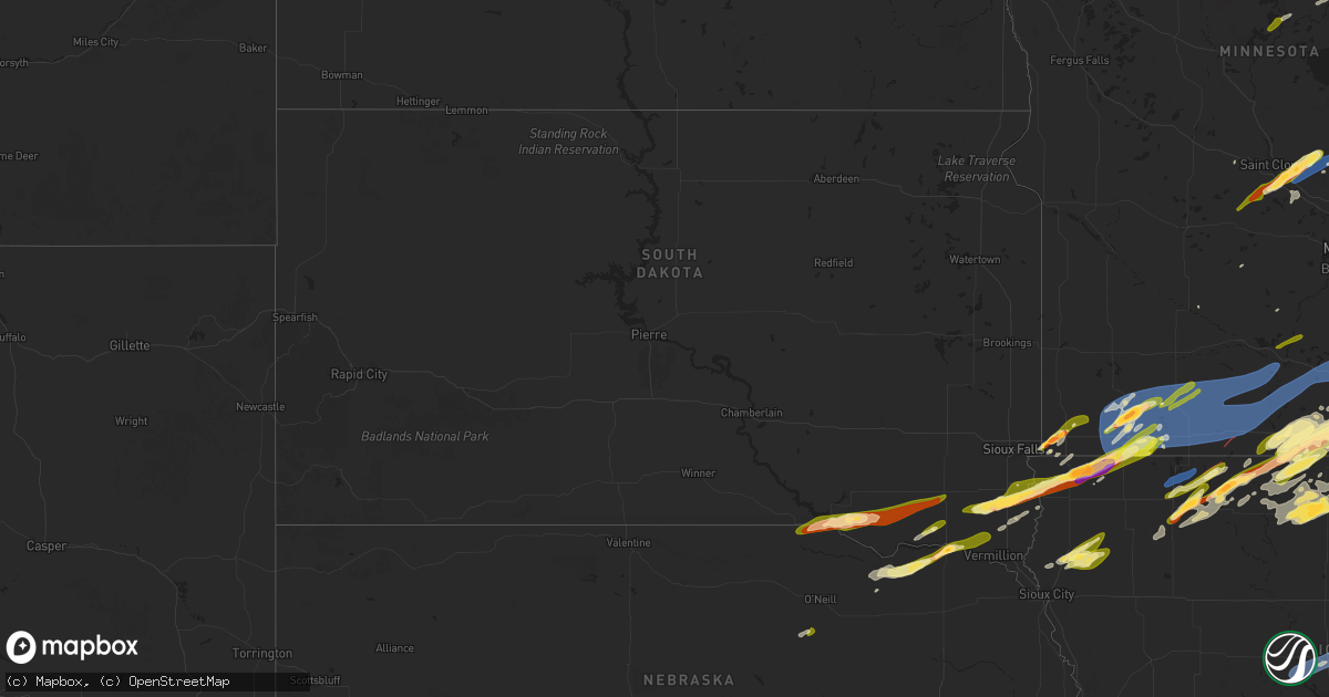 Hail map in South Dakota on April 28, 2025