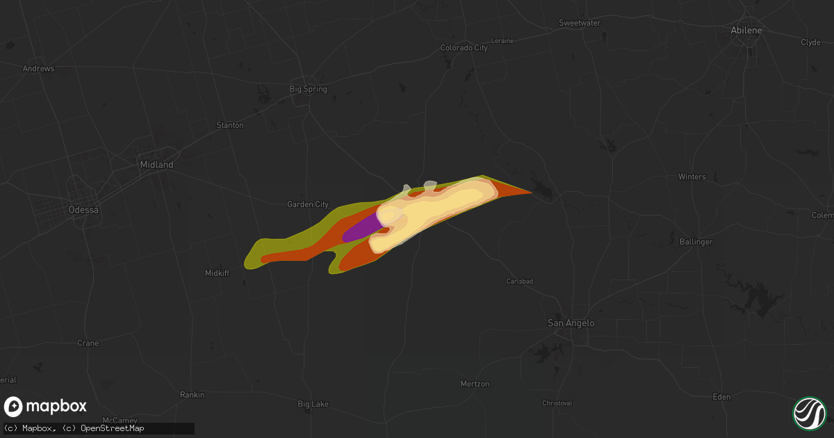 Hail map in Sterling City, TX on April 28, 2025
