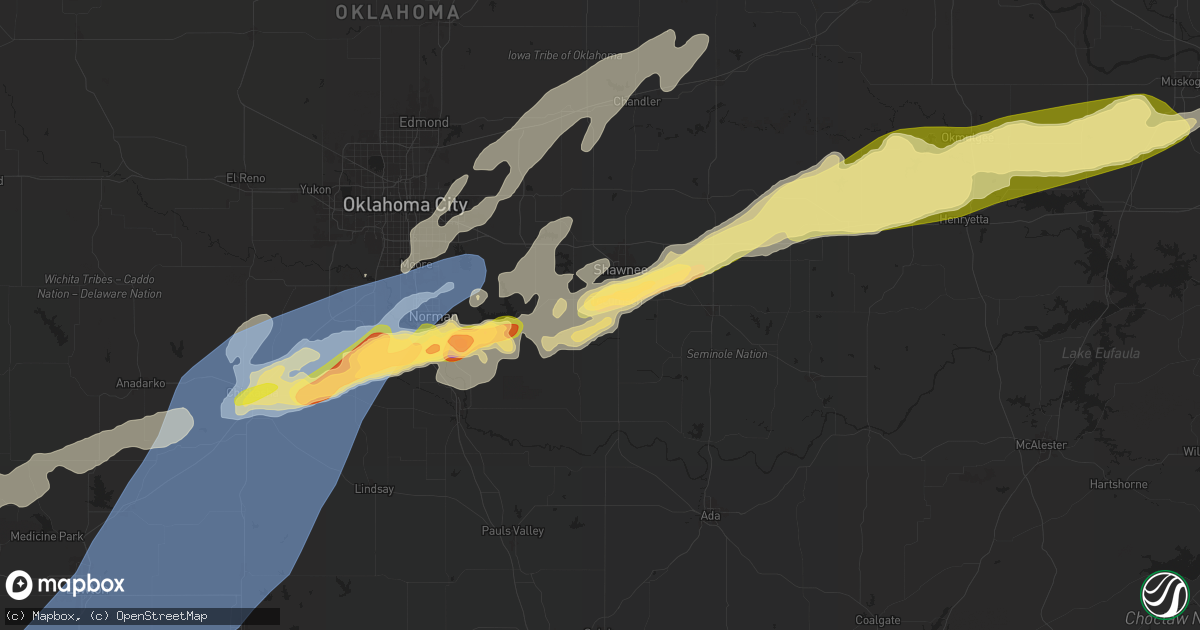 Hail map in Tecumseh, OK on April 28, 2025