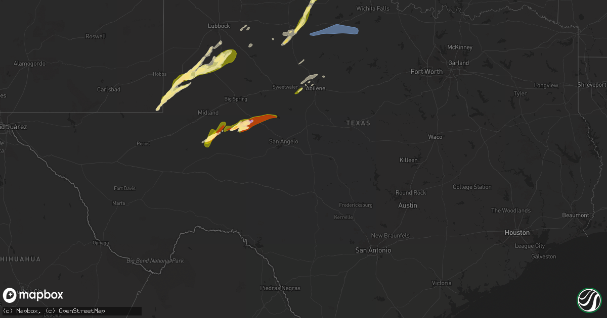 Hail map in Texas on April 28, 2025