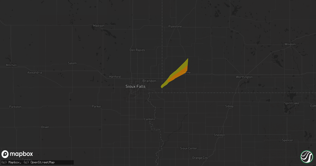 Hail map in Valley Springs, SD on April 28, 2025