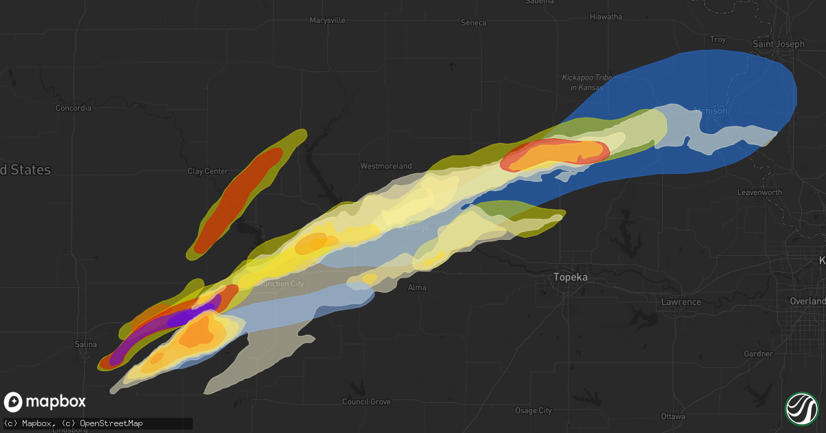 Hail map in Wamego, KS on April 28, 2025