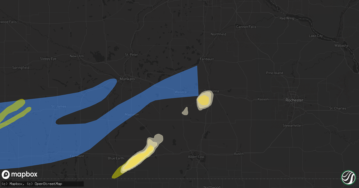 Hail map in Waseca, MN on April 28, 2025