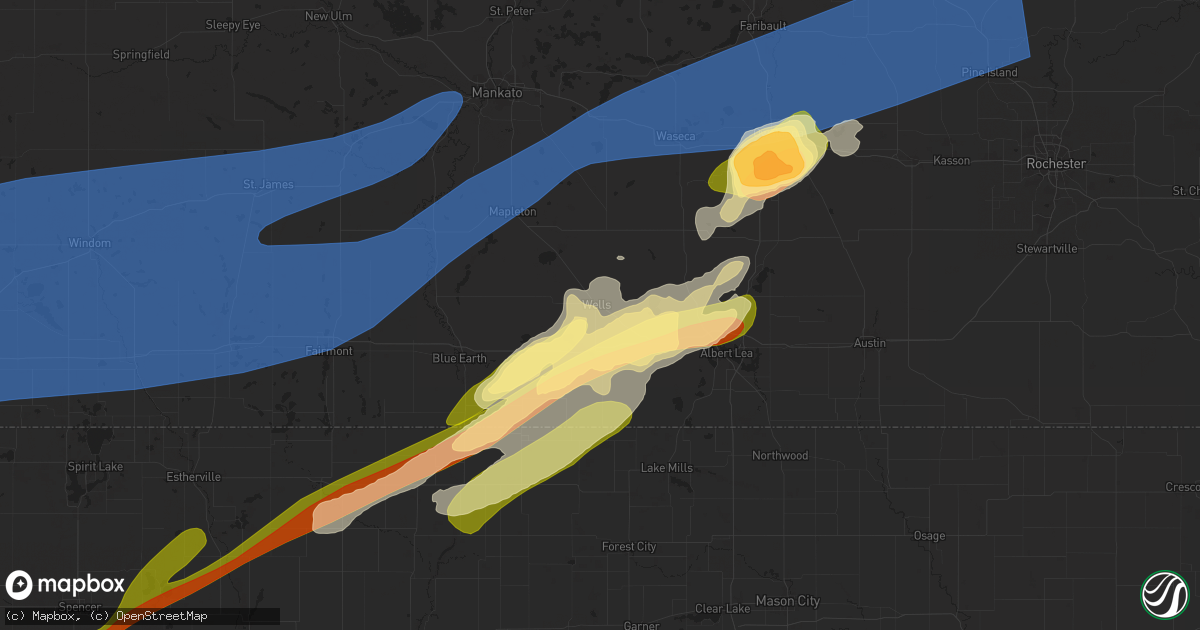 Hail map in Wells, MN on April 28, 2025