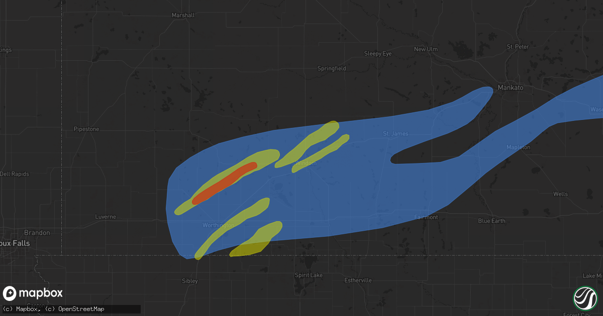 Hail map in Windom, MN on April 28, 2025