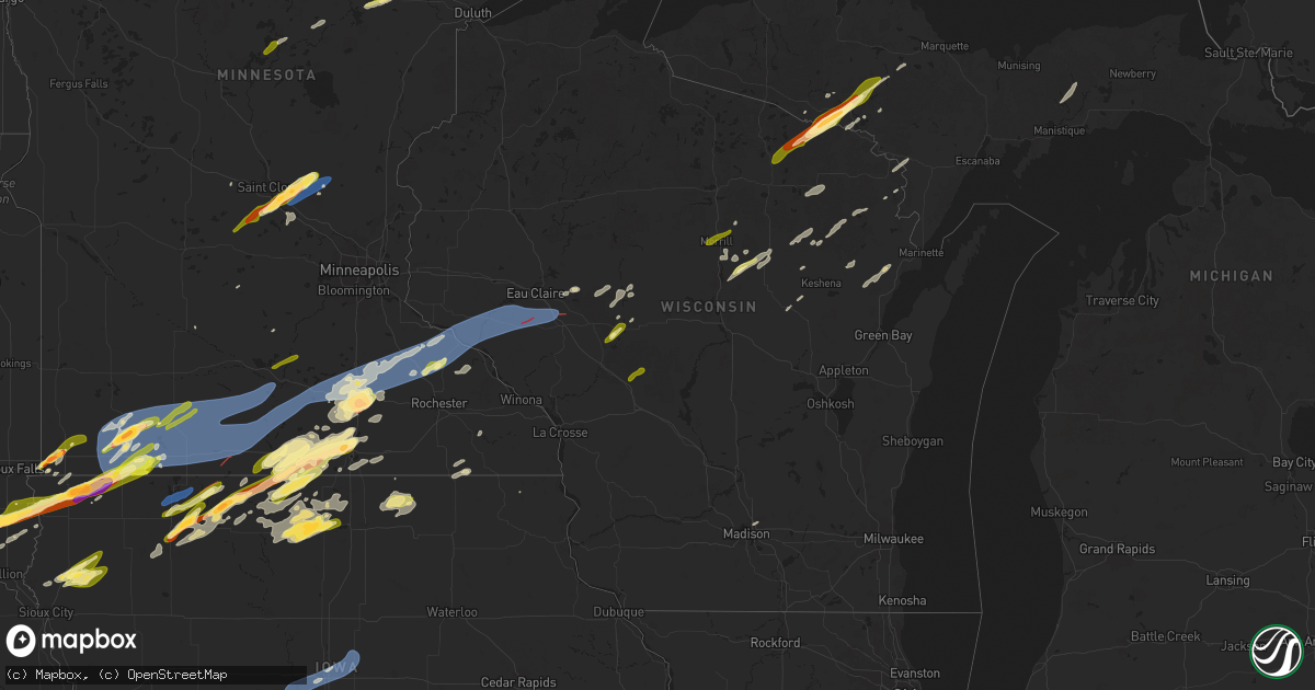 Hail map in Wisconsin on April 28, 2025