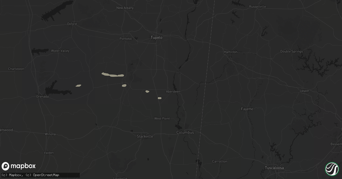 Hail map in Aberdeen, MS on April 28, 2026