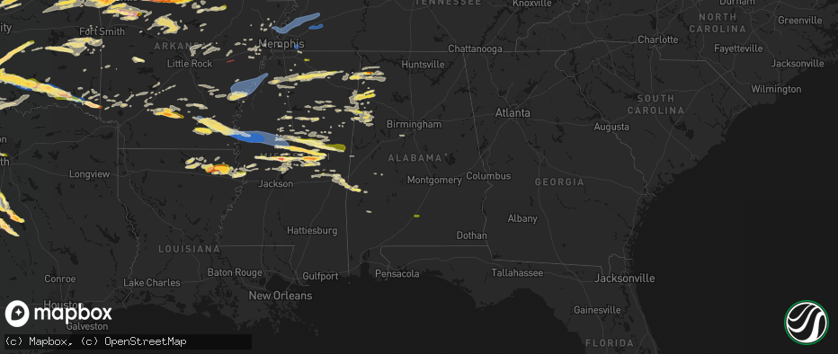 Hail map in Alabama on April 28, 2026