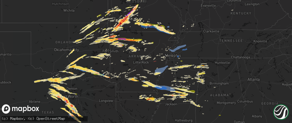 Hail map in Arkansas on April 28, 2026