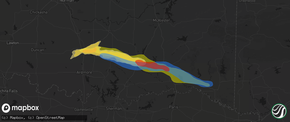 Hail map in Atoka, OK on April 28, 2026