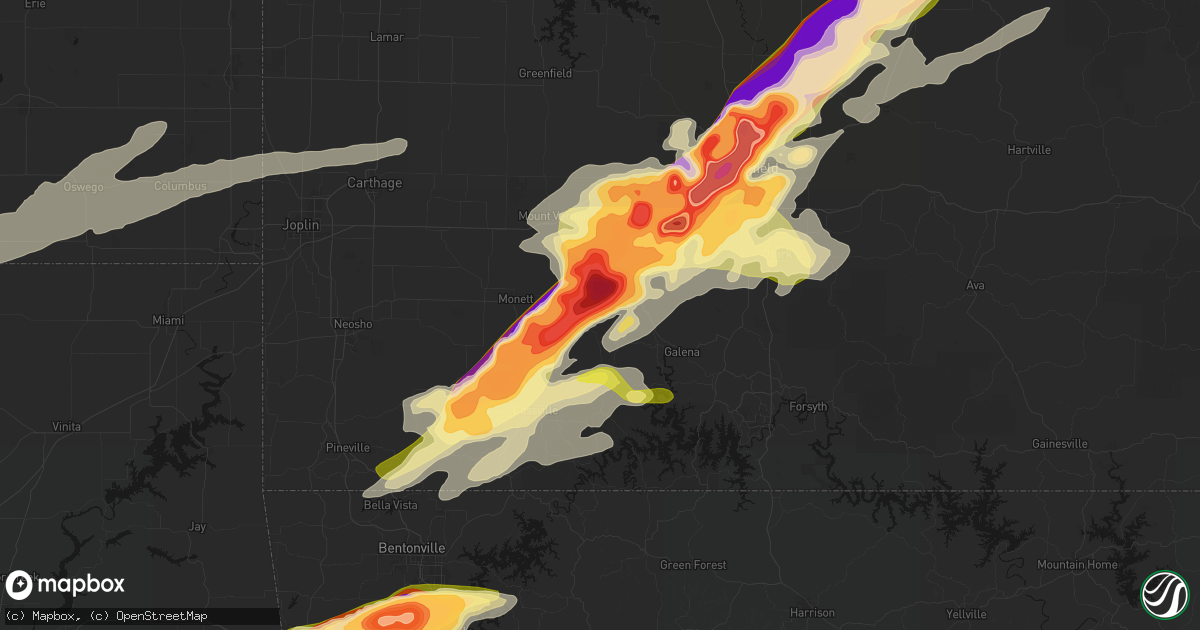 Hail map in Aurora, MO on April 28, 2026