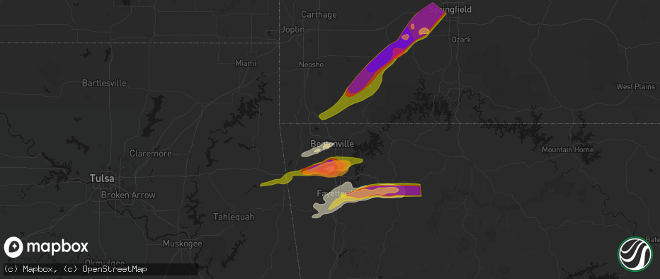 Hail map in Bentonville, AR on April 28, 2026
