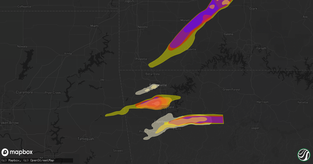 Hail map in Bentonville, AR on April 28, 2026