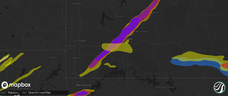 Hail map in Billings, MO on April 28, 2026