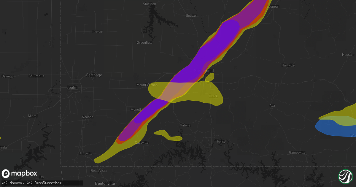 Hail map in Billings, MO on April 28, 2026