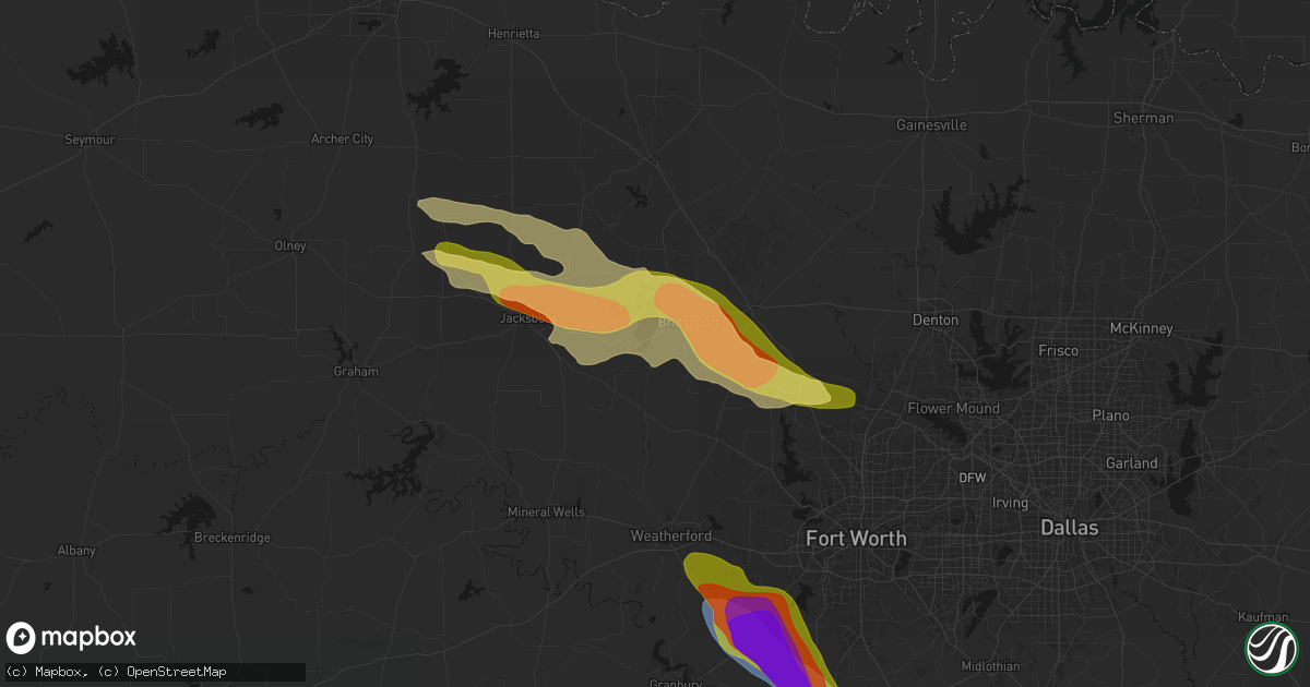 Hail map in Bridgeport, TX on April 28, 2026