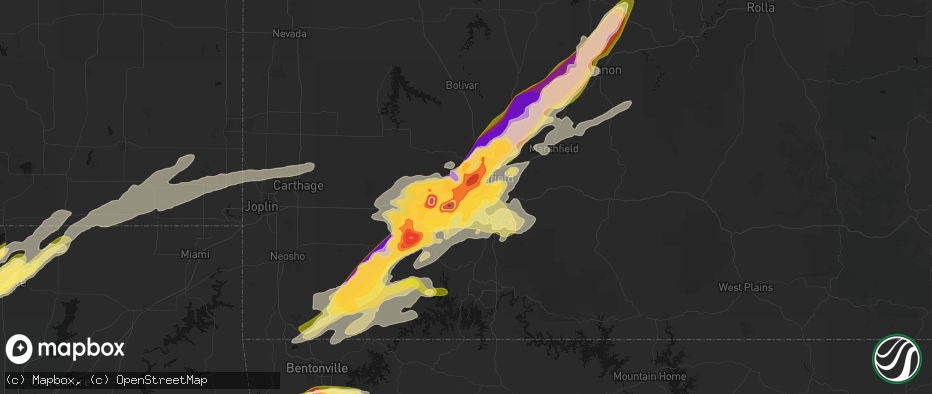 Hail map in Brookline, MO on April 28, 2026