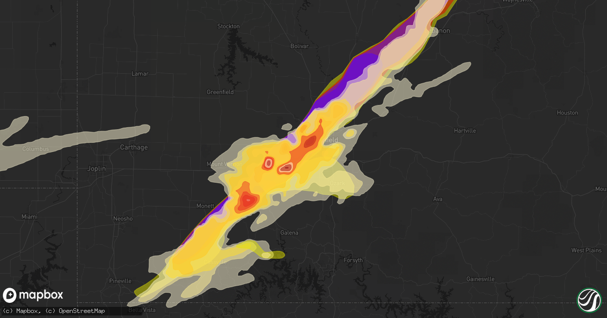 Hail map in Brookline, MO on April 28, 2026