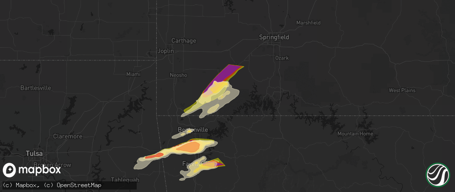 Hail map in Cassville, MO on April 28, 2026