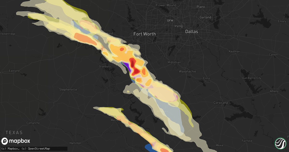 Hail map in Cleburne, TX on April 28, 2026