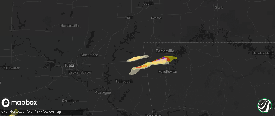 Hail map in Colcord, OK on April 28, 2026