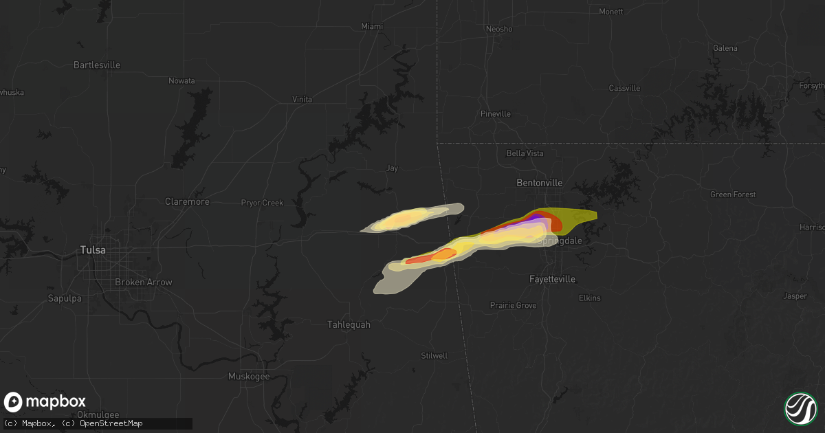 Hail map in Colcord, OK on April 28, 2026