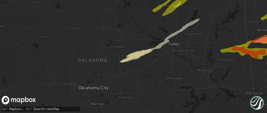 Hail map in Cushing, OK on April 28, 2026
