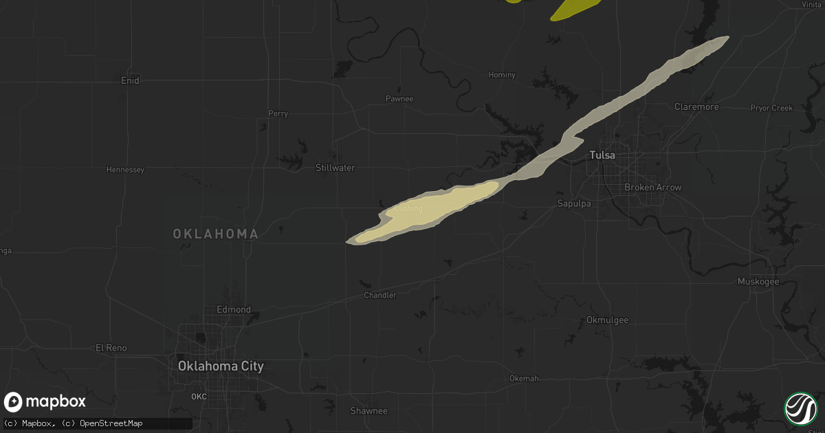 Hail map in Cushing, OK on April 28, 2026