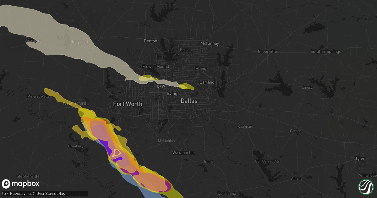 Hail map in Dallas, TX on April 28, 2026