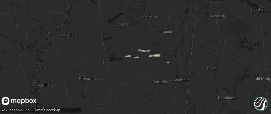 Hail map in Derma, MS on April 28, 2026