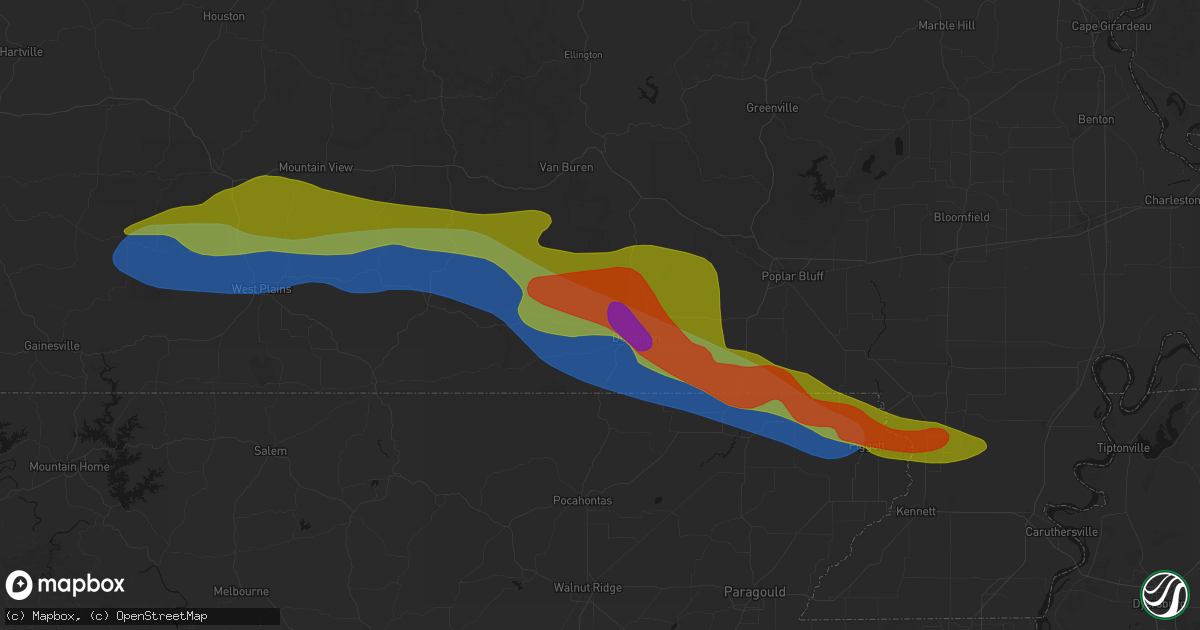 Hail map in Doniphan, MO on April 28, 2026