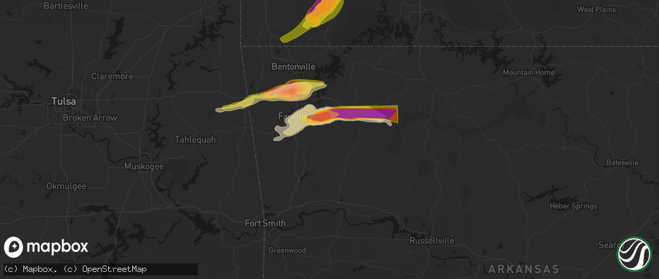 Hail map in Elkins, AR on April 28, 2026
