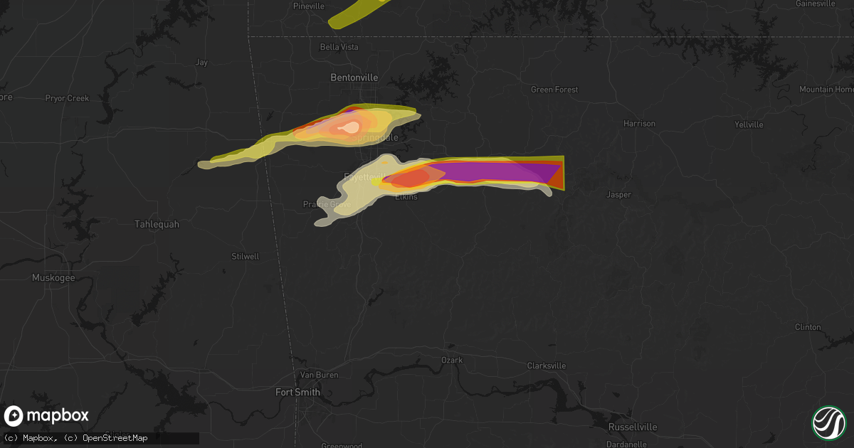 Hail map in Elkins, AR on April 28, 2026