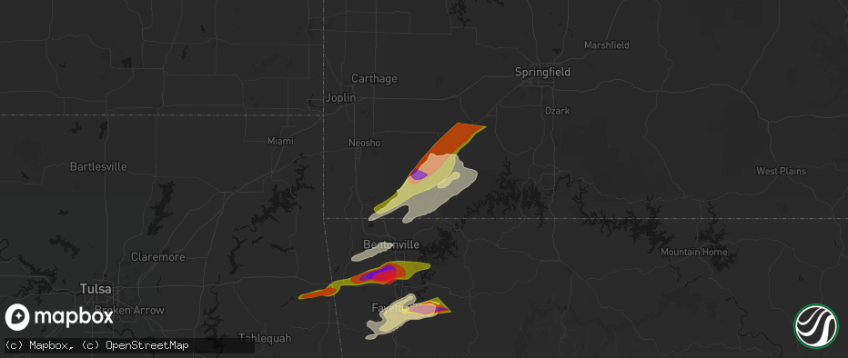 Hail map in Exeter, MO on April 28, 2026