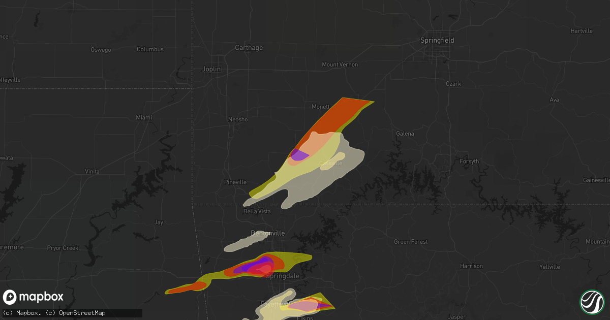Hail map in Exeter, MO on April 28, 2026