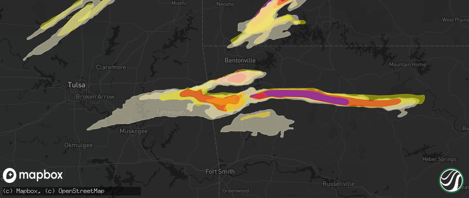 Hail map in Farmington, AR on April 28, 2026
