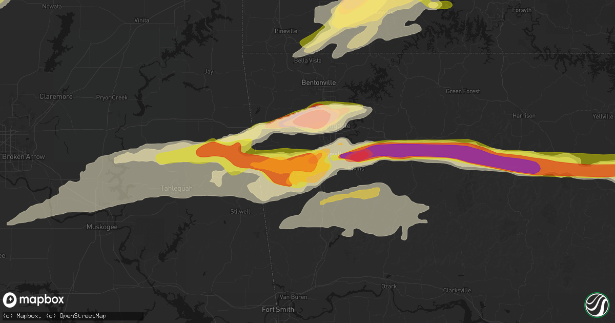 Hail map in Farmington, AR on April 28, 2026