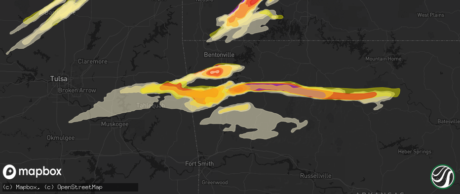 Hail map in Fayetteville, AR on April 28, 2026