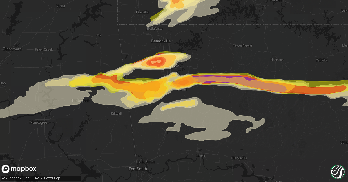 Hail map in Fayetteville, AR on April 28, 2026