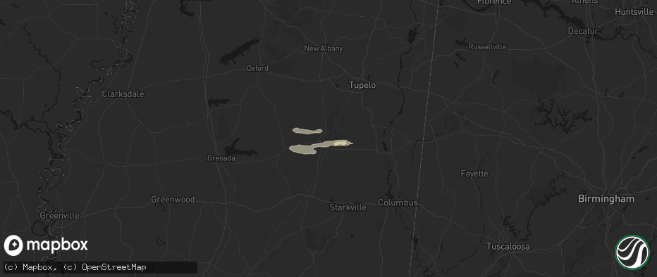 Hail map in Houston, MS on April 28, 2026