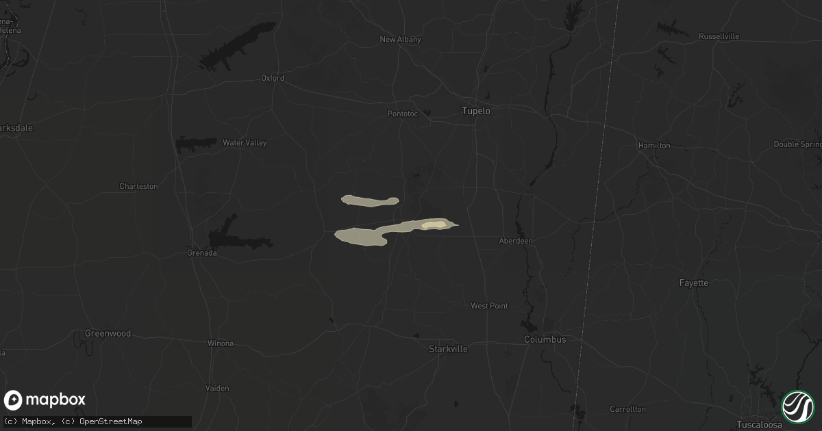 Hail map in Houston, MS on April 28, 2026