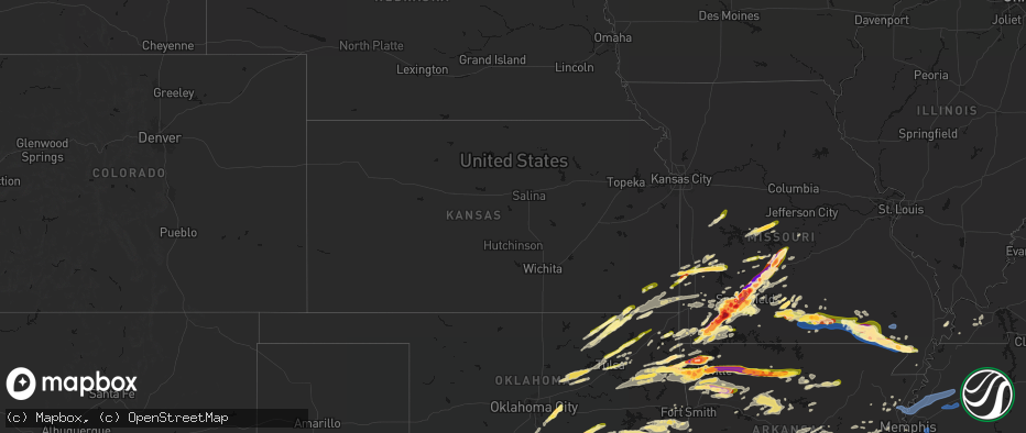 Hail map in Kansas on April 28, 2026