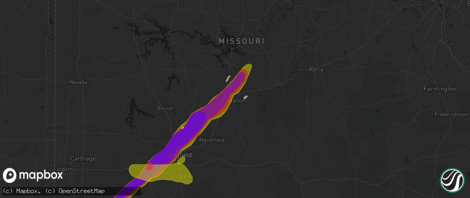 Hail map in Lebanon, MO on April 28, 2026