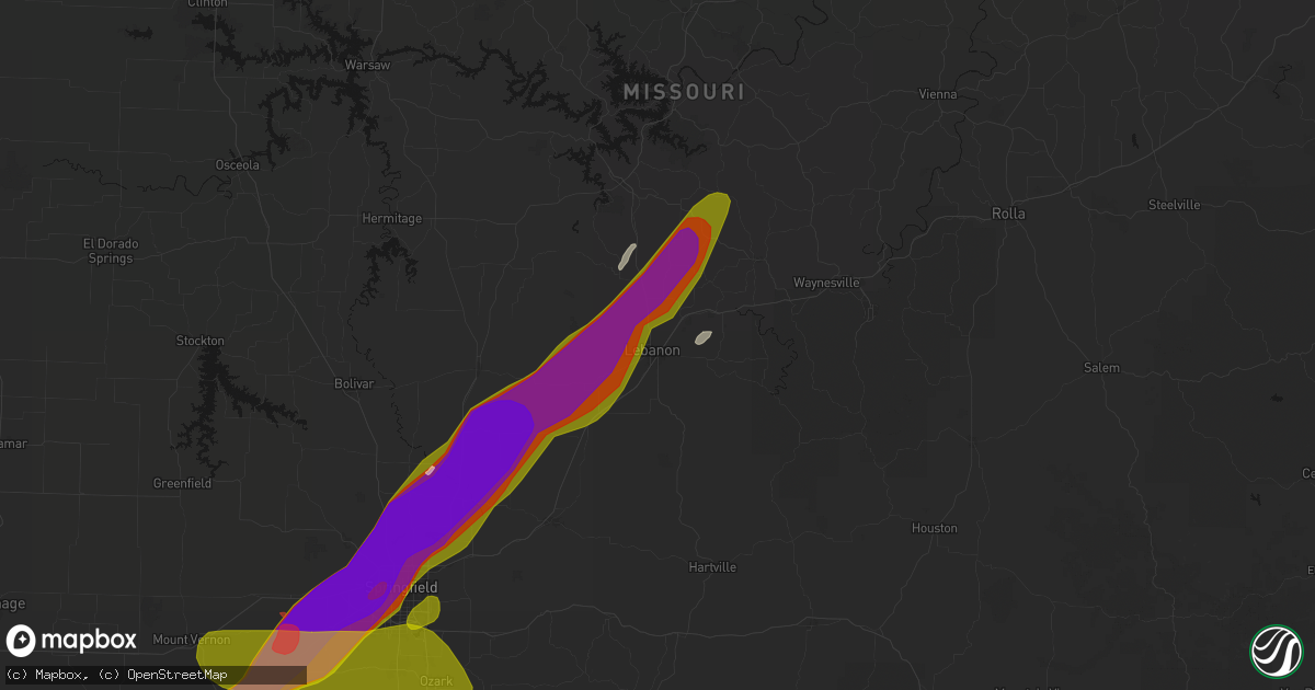 Hail map in Lebanon, MO on April 28, 2026