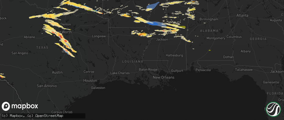 Hail map in Louisiana on April 28, 2026