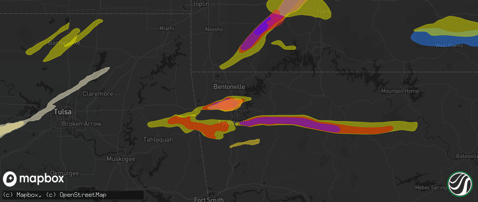Hail map in Lowell, AR on April 28, 2026