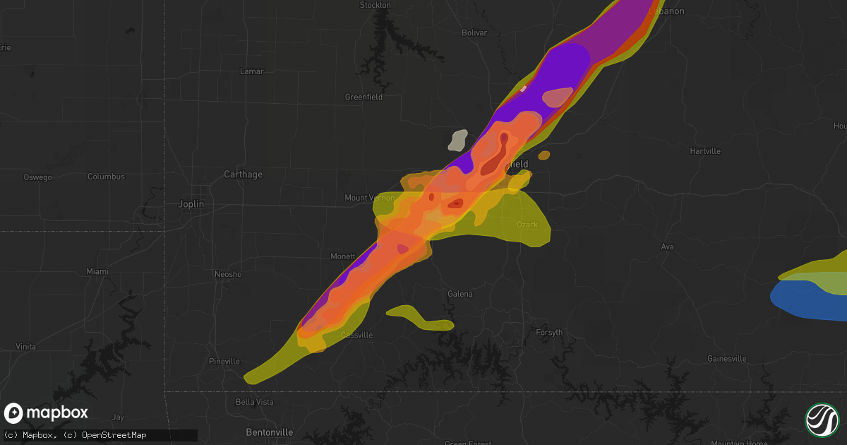 Hail map in Marionville, MO on April 28, 2026