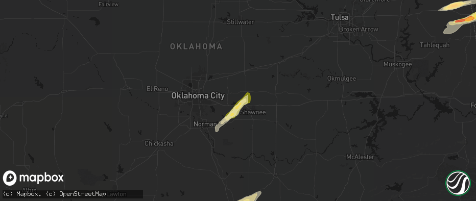 Hail map in Mcloud, OK on April 28, 2026
